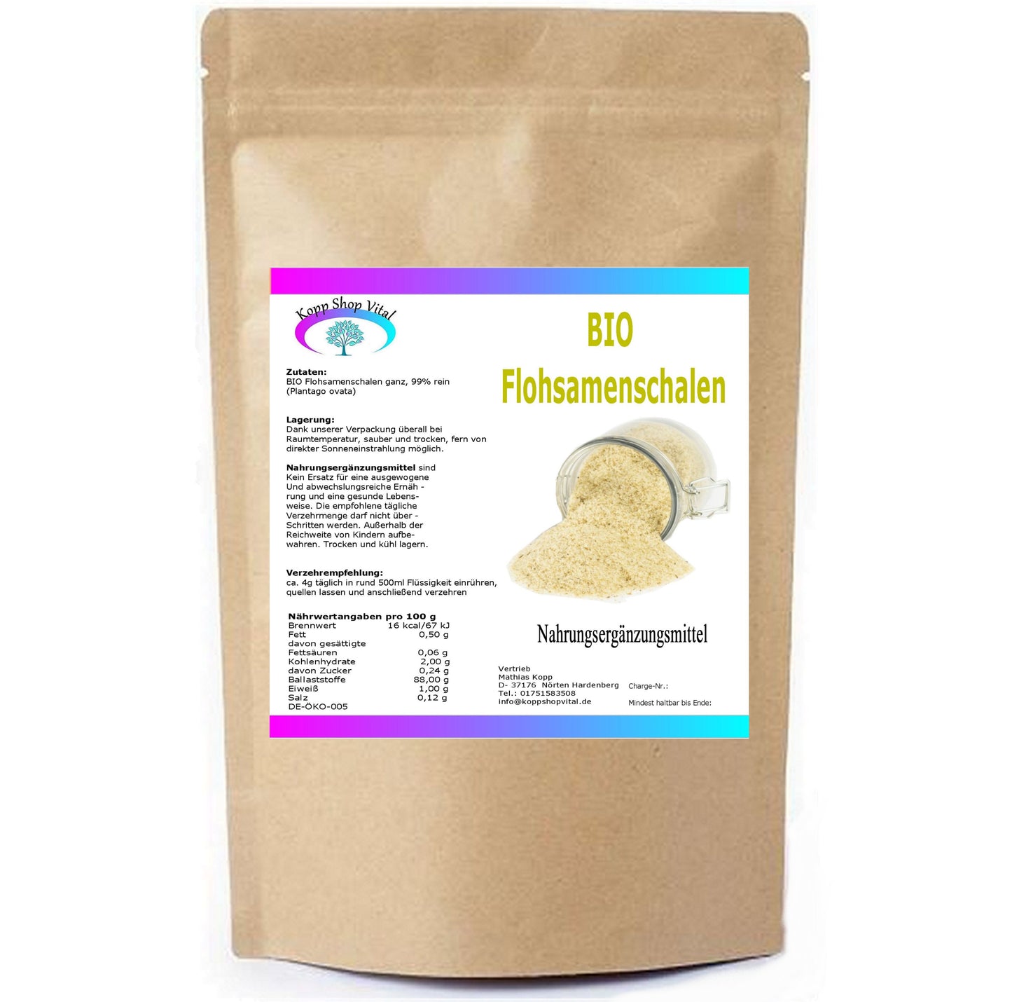 Bio Flohsamenschalen 99% Reinheit 500 g