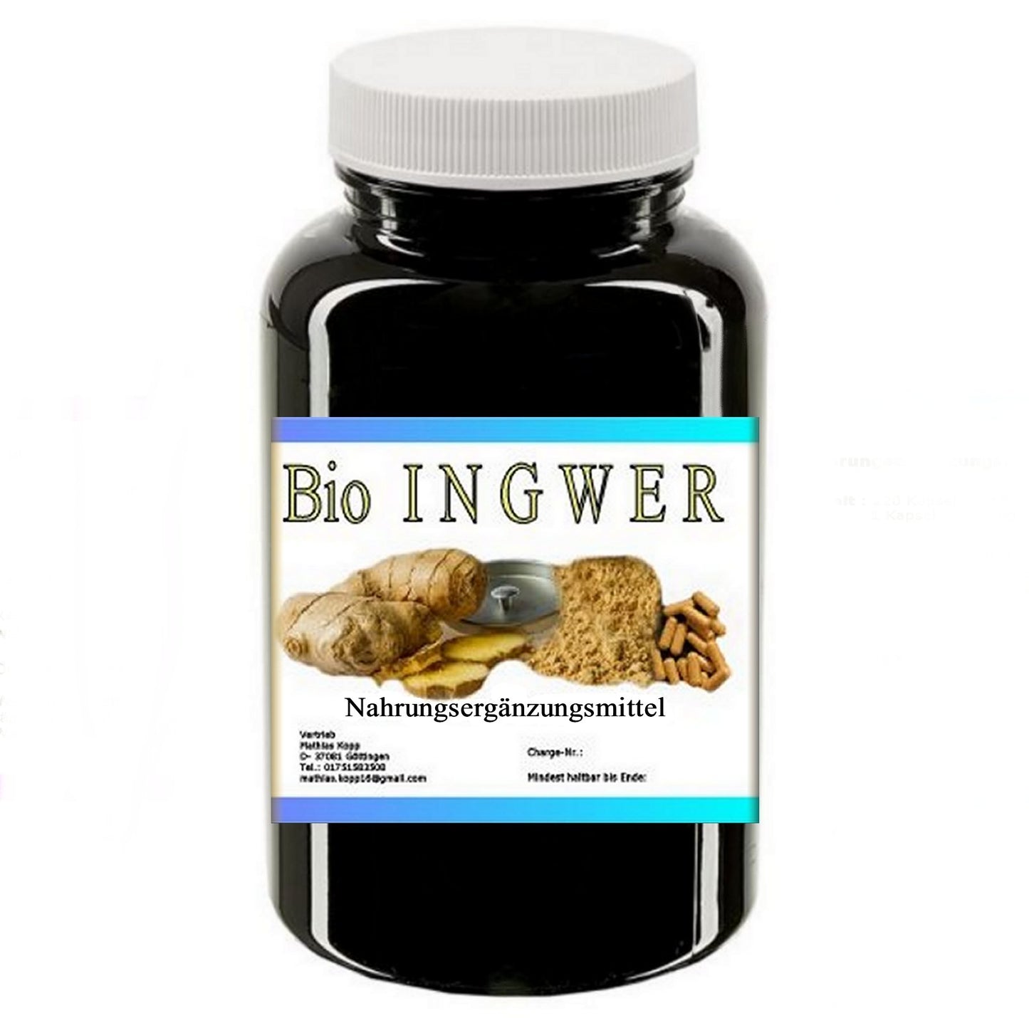 Bio Ingwerwurzel-Pulver 200 Kapseln – Produktfoto