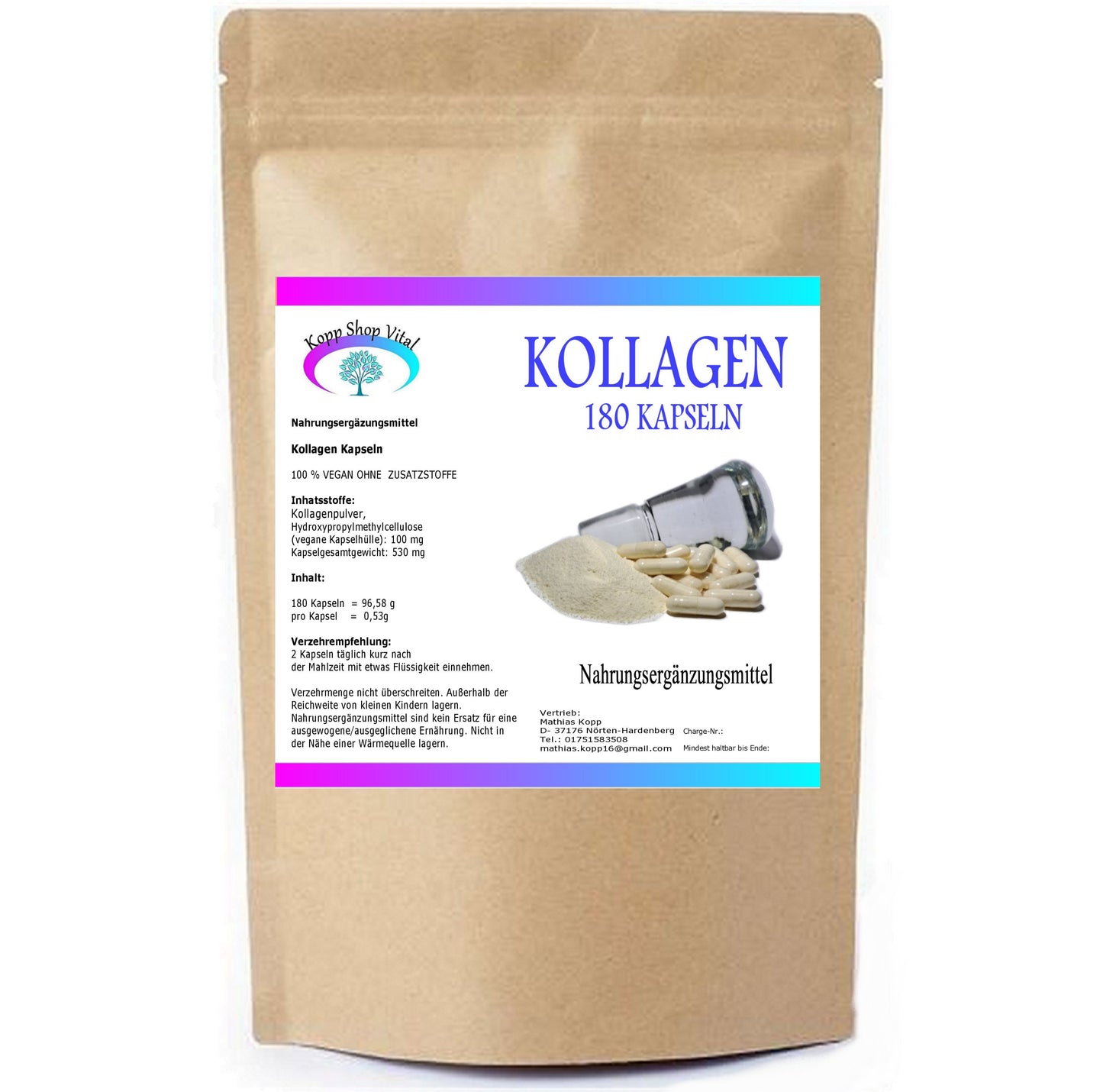 Kollagen 180 Kapseln (Nachfüllpack) – Produktfoto