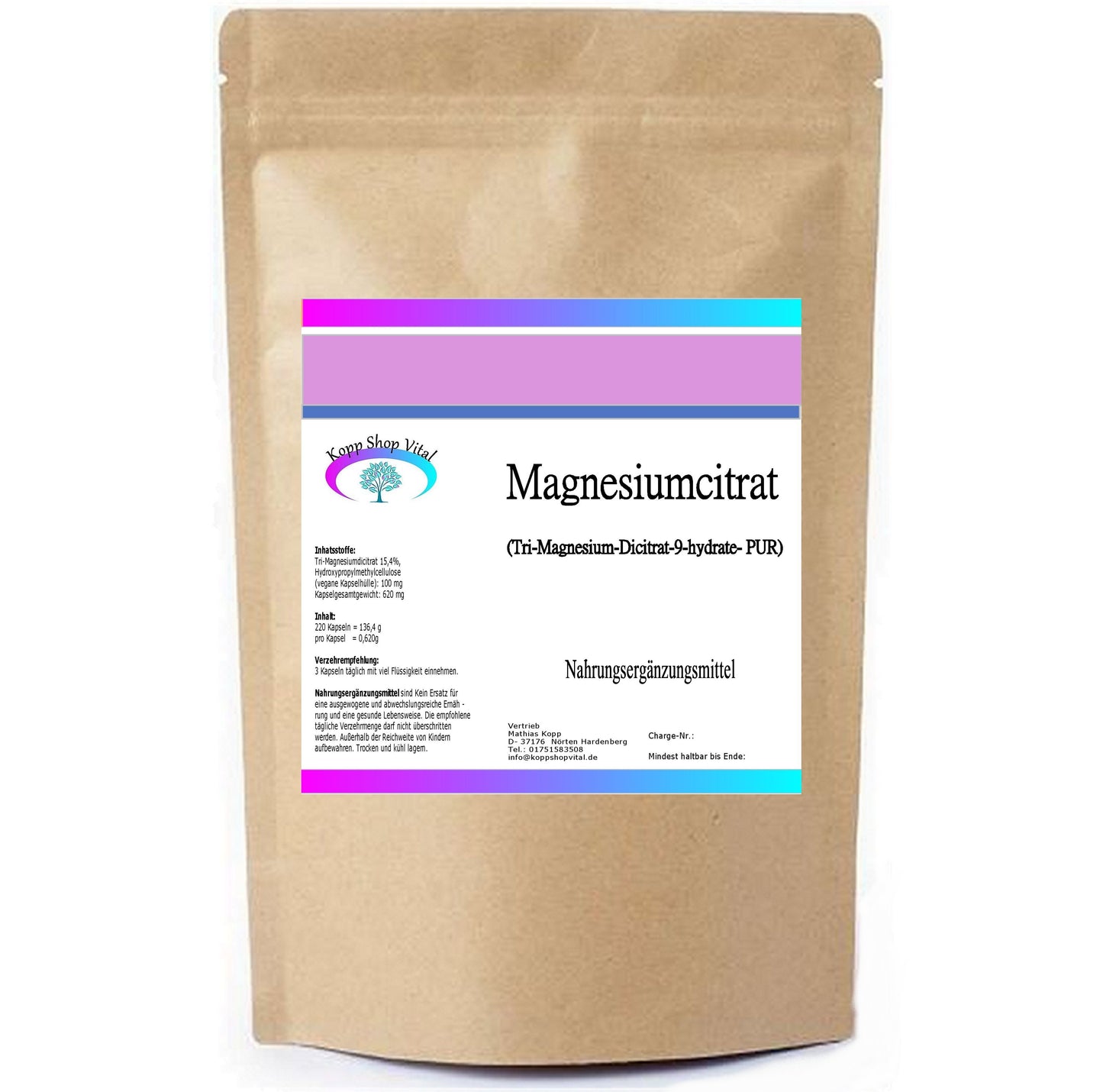 Tri-Magnesiumdicitrat 220 Kapsel (Nachfüllpack) – Produktfoto