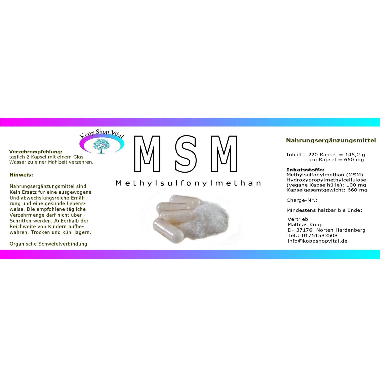 MSM 220 Kapsel Methylsulfonylmethan. Organische Schwefelverbindung.