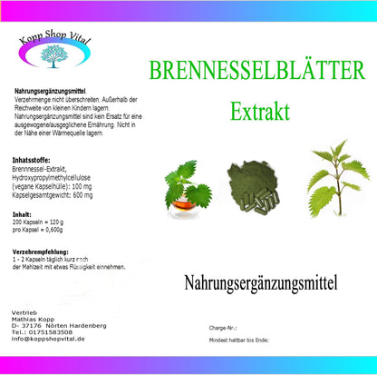 Brennnessel Pulver  200 Kapsel  (Nachfüllpack)