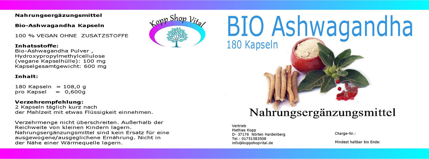 Bio Ashwagandha Kapseln 180 Kapseln