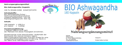 Bio Ashwagandha Kapseln 180 Kapseln