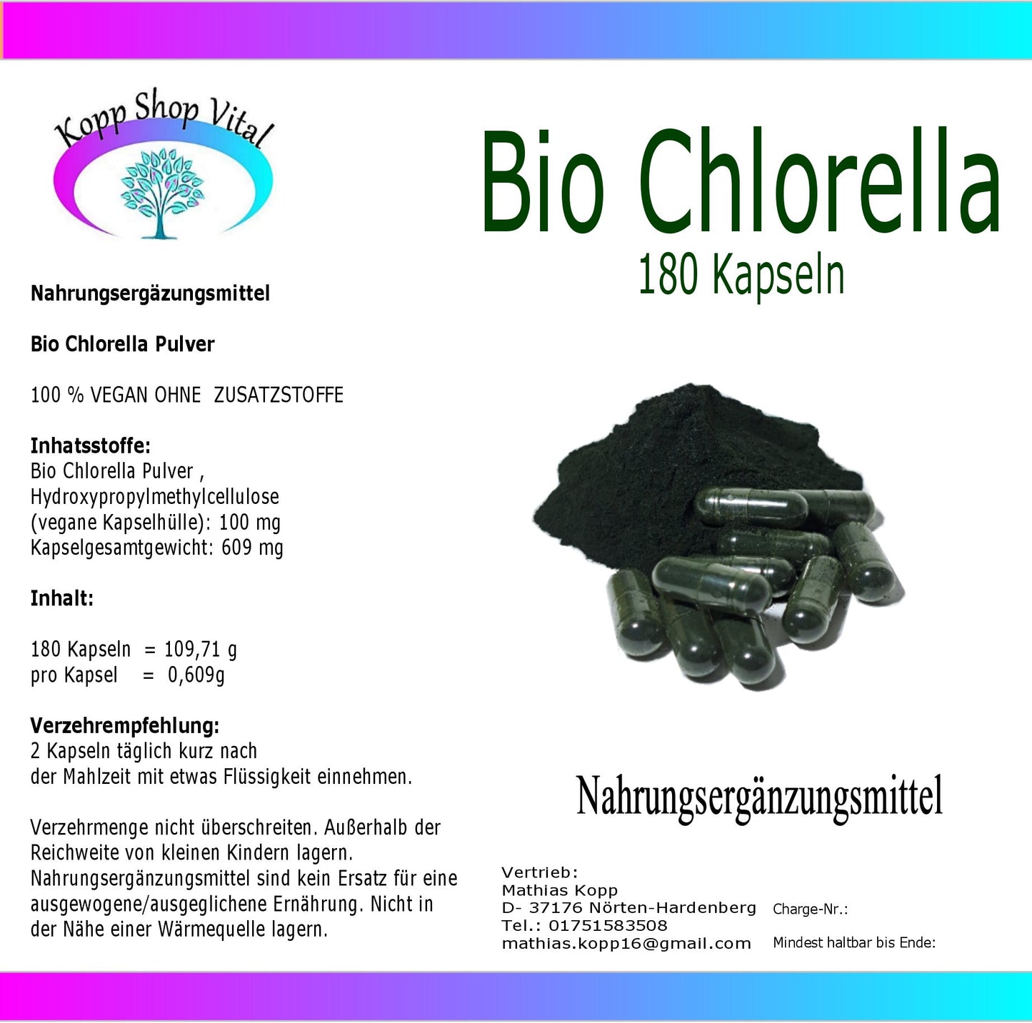 Bio-Chlorella 180 Kapseln            (Nachfüllpack)