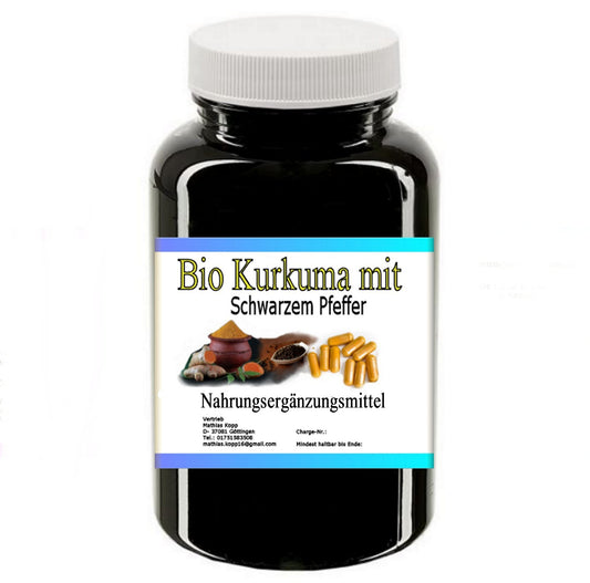 Bio Kurkuma Pulver mit Bio Schwarzen Pfeffer  200 Kapseln