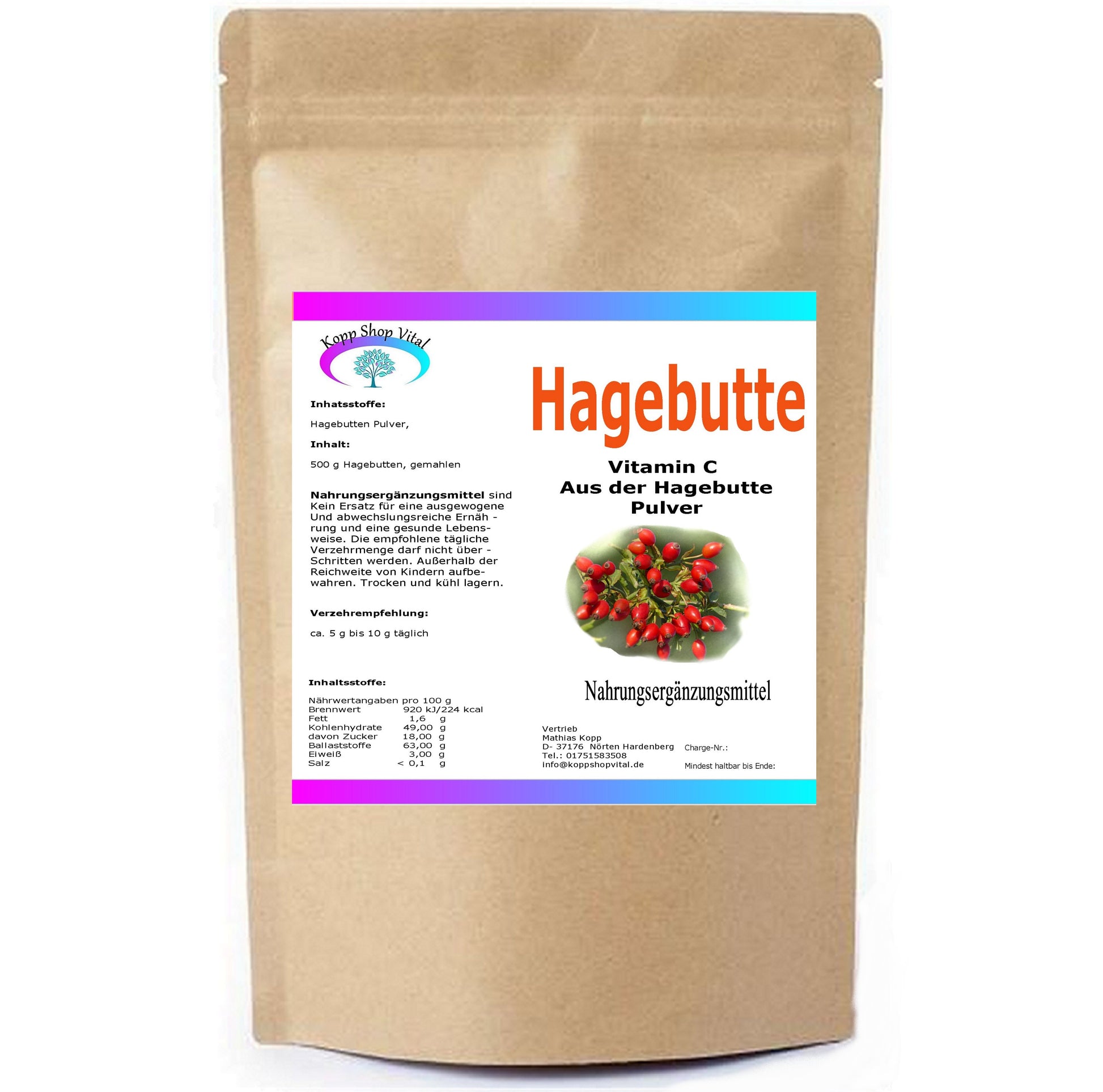 Hagebuttenpulver 500 g – 100% Vegan – Produktfoto