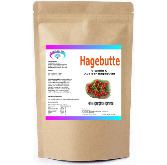 Hagebuttenpulver 220 Kapseln   Nachfüllpack   – vegan, ohne Zusätze