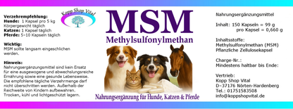 MSM 150 Kapseln für Hunde, Katzen & Pferde | Methylsulfonylmethan (MSM)