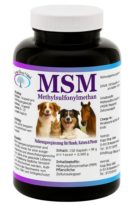MSM 150 Kapseln für Hunde, Katzen & Pferde | Methylsulfonylmethan (MSM)