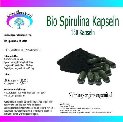 Bio Spirulina 180 Kapseln            (Nachfüllpack)