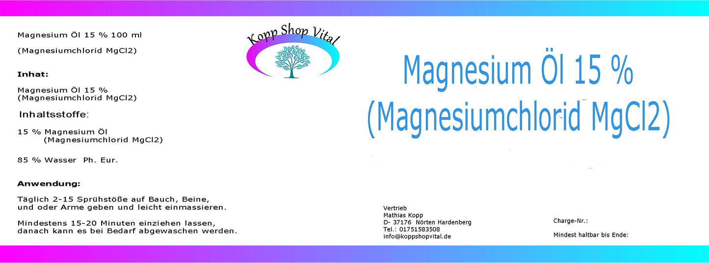 Magnesium Öl Spray 15 %   100 ml