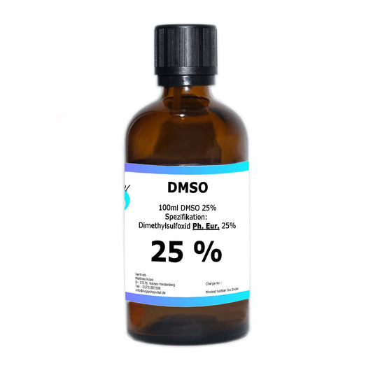 DMSO 25 %       Dimethylsulfoxid  (Ph. Eur.) in Braunglasflasche mit Tropfeinsatz 100 ml