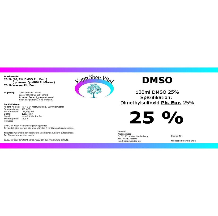 DMSO 25 %       Dimethylsulfoxid  (Ph. Eur.) in Braunglasflasche mit Tropfeinsatz 100 ml