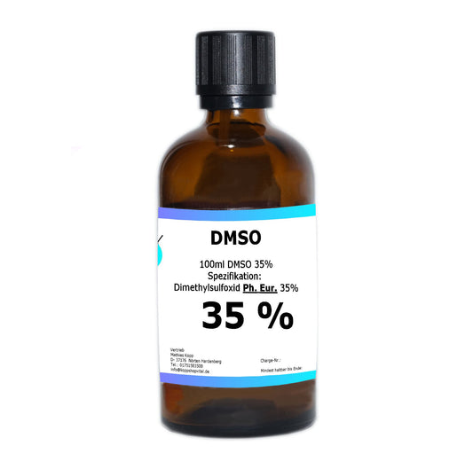 DMSO 35 %       Dimethylsulfoxid  (Ph. Eur.) in Braunglasflasche mit Tropfeinsatz 100 ml