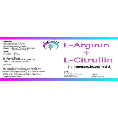 L-Arginin / L-Citrullin Base 220 Kapseln