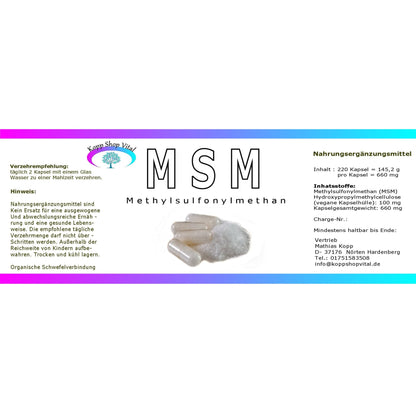 MSM 220 Kapsel      Methylsulfonylmethan.       Organische Schwefelverbindung.